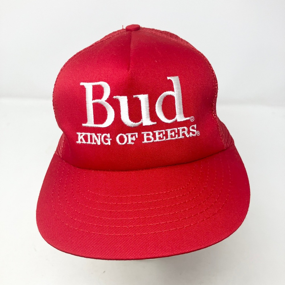 Budweiser Hat Mens OS Red Bud King of Beers Trucker Snapback Vintage Made in USA